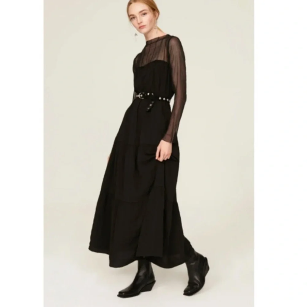 PAMELA LOVE M MAXI DRESS BLACK SHEER VICTORIAN ADAMS LONG SLEEVE PUNK GOTH ROCK